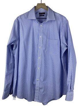 Lauren Ralph Lauren Button Up Dress Shirt XL 34/35 17 Blue Stripe Dots Preppy